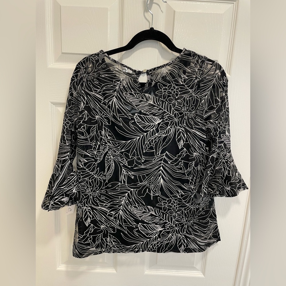 Sheer Black and White Floral Women's Top with tank lining